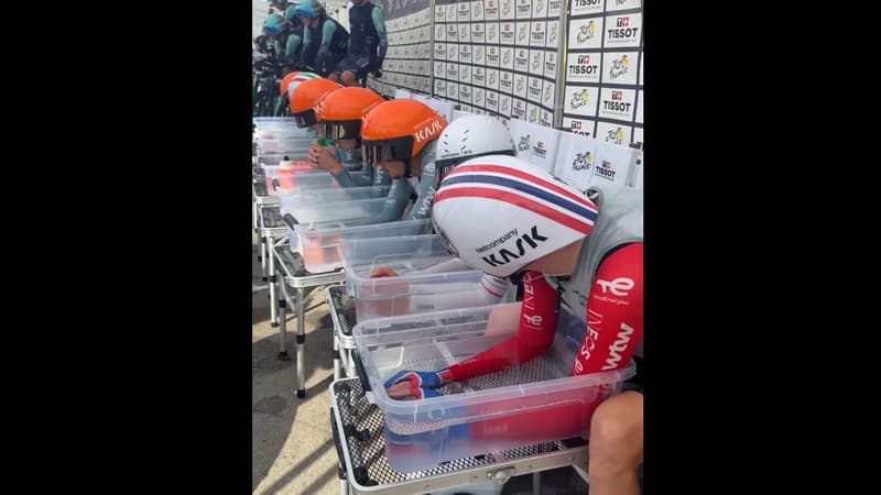 Les coureurs de la formation Netcompany Ineos avant le contre la montre par equipe le 4 juillet 2026 a Barcelone 2315180