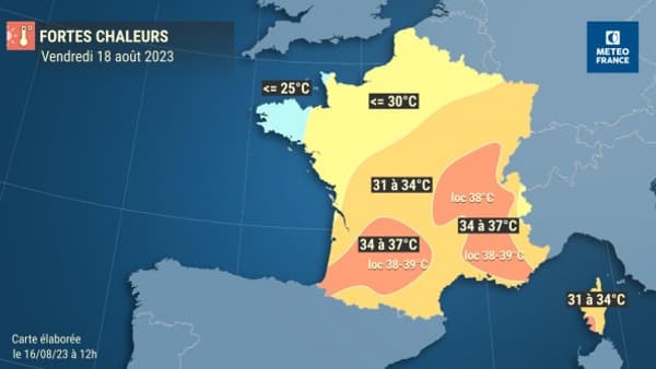 Les températures en France annoncées pour le 18 août 2023 Les températures en France annoncées pour le 18 août 2023