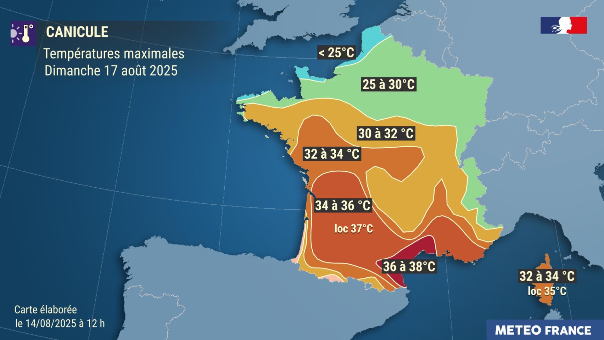 Les prévisions pour dimanche 17 août 2025, par Météo-France. Les prévisions pour dimanche 17 août 2025, par Météo-France.