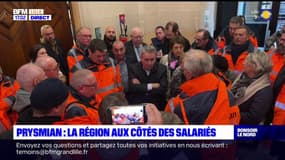 Calais: Xavier Bertrand auprès des salariés de l'entreprise Prysmian