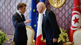 Le président Emmanuel Macron et son homologue tunisien, Kaïs Saïed.
