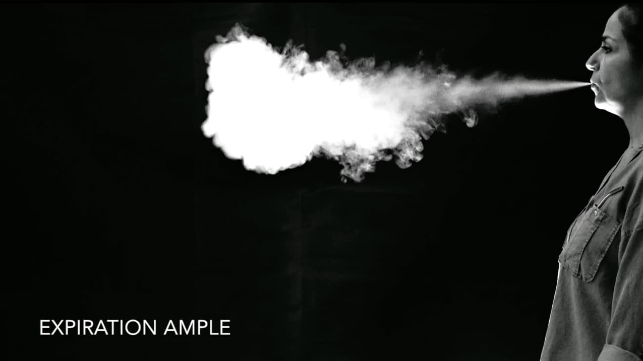 Extrait de la vidéo montrant la visualisation de l'écoulement d'air dans la production de voix et de parole
