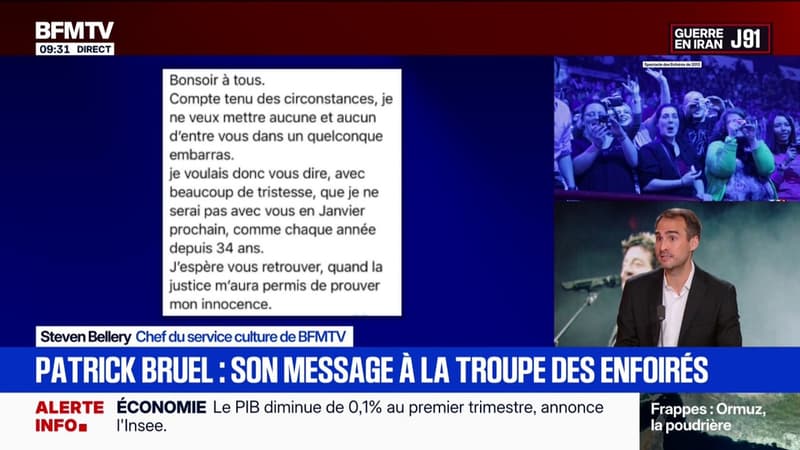 "J'espère vous retrouver quand la justice m'aura permis de prouver mon innocence": le message de Patrick Bruel à la troupe des Enfoirés