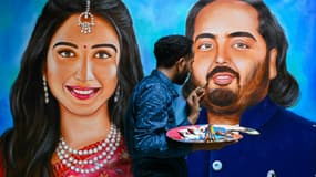 Le 10 juillet 2024, les portraits peints de Radhika Merchant et d'Anant Ambani, dont le mariage est célébré en grande pompe en Inde