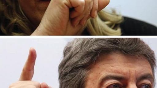 Marine Le Pen et Jean-Luc Mélenchon se livrent un âpre duel pour conquérir l'électorat populaire en vue du premier tour de l'élection présidentielle, où ils entendent incarner la France qui a dit "non" à la Constitution européenne en 2005. /Photos prises