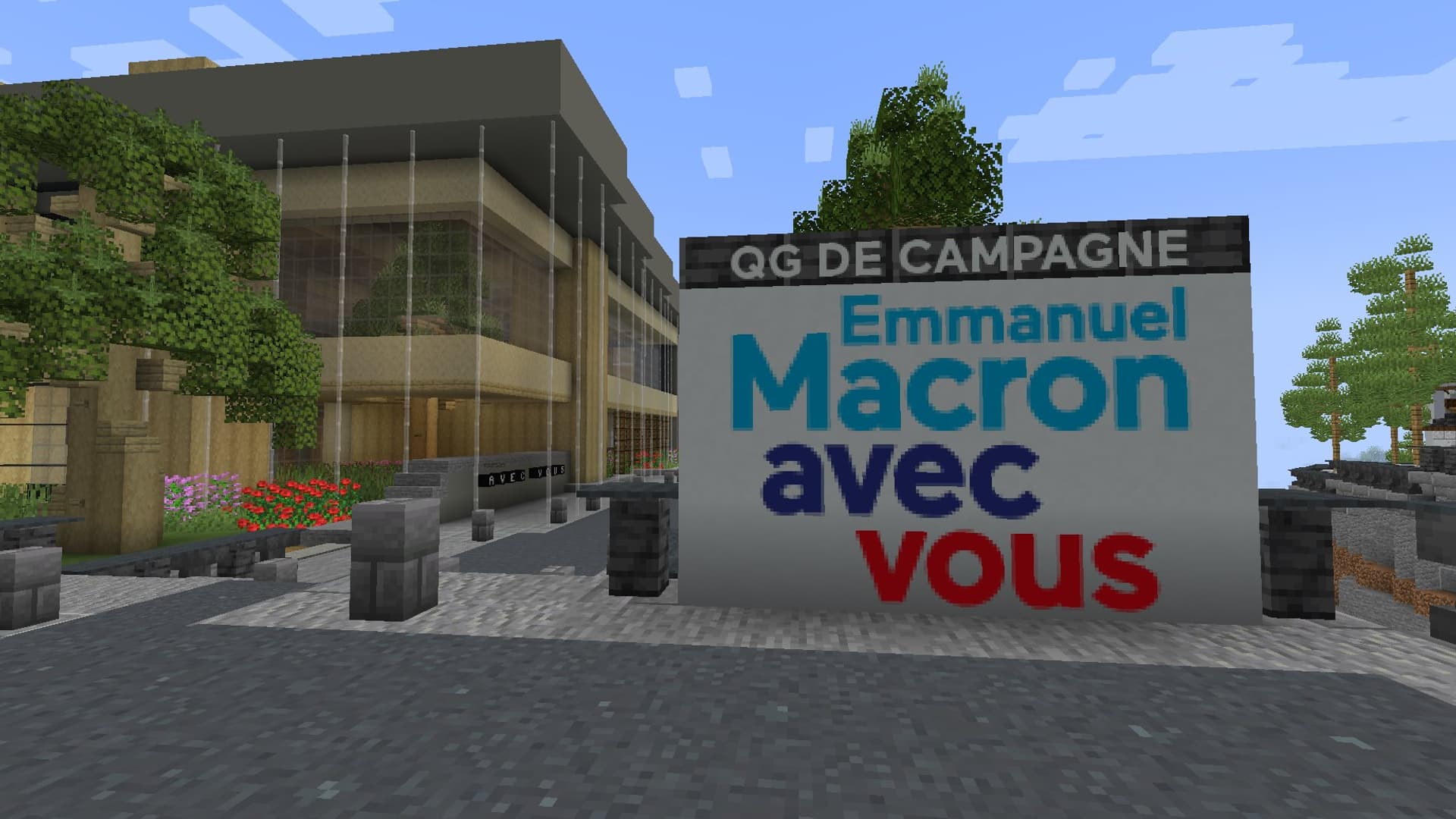 Capture d'écran du serveur Minecraft de la campagne d'Emmanuel Macron