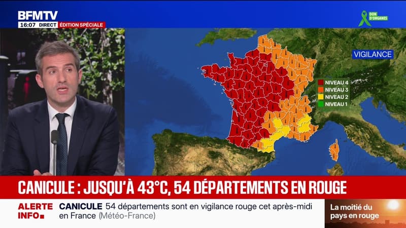 Canicule: 54 départements placés en vigilance rouge ce mardi
