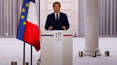 Emmanuel Macron, lors de son discours de nouvelle investiture, samedi 7 mai 2022 à l'Élysée