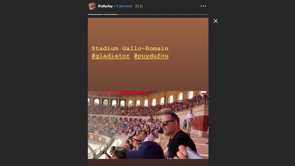 Jean Reno dans la story Instagram de Laeticia Hallyday, au Puy du fou le 28 juin 2019. 