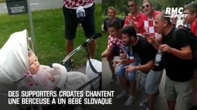 Des supporters croates chantent une berceuse à un bébé slovaque... surpris par de tels énergumènes