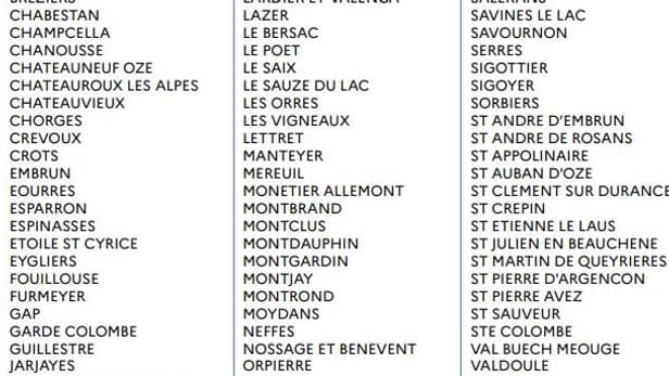 La liste des communes des Hautes-Alpes concernées par l'interdiction du feu.