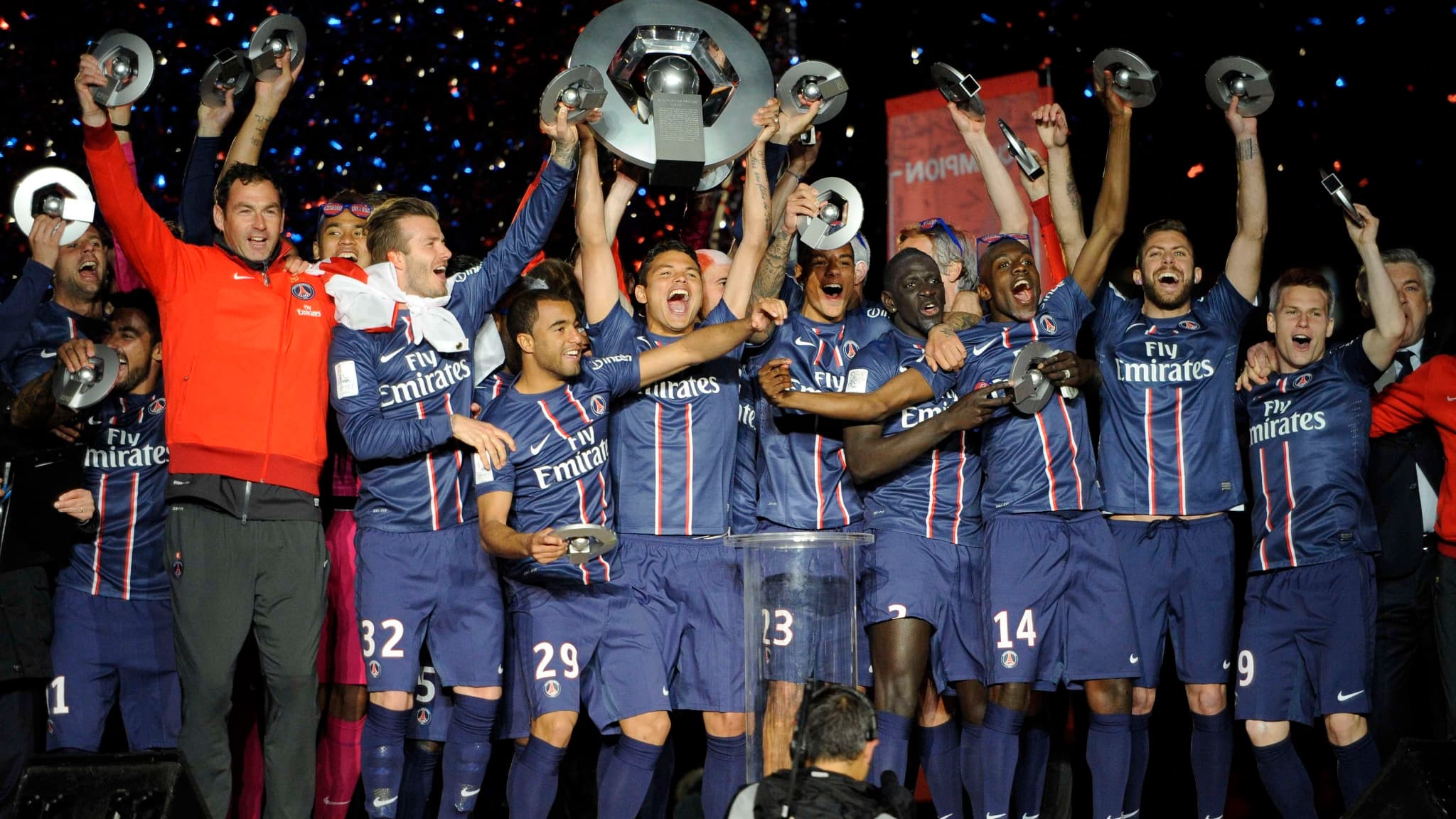 La joie des Parisiens, sacrés champions de France en 2013 La joie des Parisiens, sacrés champions de France en 2013