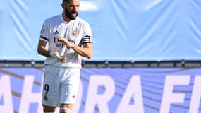 L'attaquant français du Real Madrid, Karim Benzema, buteur lors du match de Liga à domicile contre Valence, le 14 février 2021 