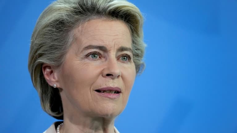 La présidente de la Commission européenne, Ursula von der Leyen, lors d'une conférence de presse à Berlin, le 22 juin 2021