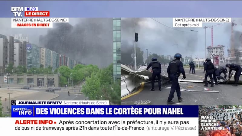 Marche blanche pour Nahel: plusieurs feux en cours à Nanterre, une épaisse fumée noire envahit la ville