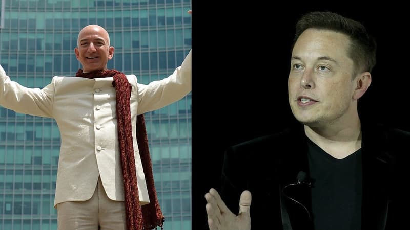 Jeff Bezos et Elon Musk s'affrontent par tweets interposés et l'intermédiaire de leurs sociétés respectives Blue Origin et Space X.