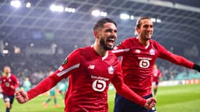 La joie du buteur lillois Rémy Cabella face à l'Olimpia Ljubljana