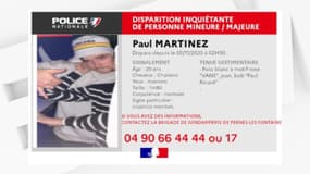 Un avis de recherche lancé pour retrouver Paul Martinez, jeune homme de 20 ans disparu dans la nuit du 4 au 5 novembre 2023 à Avignon (Vaucluse)