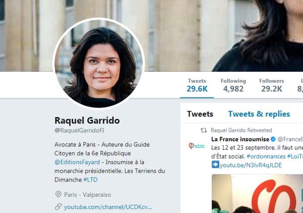 Capture écran du profil Twitter de Raquel Garrido