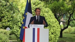 Le président français Emmanuel Macron lors d'une conférence de presse le 10 septembre 2020 à Ajaccio, Corse, île française de la Méditerranée, en marge d'un sommet avec ses homologues du sud de l'Union européenne