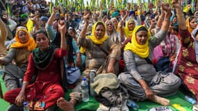 Les agriculteurs manifestent contre les récentes réformes agricoles du gouvernement central à la frontière de l'État de Delhi-Uttar Pradesh, à Ghaziabad le 2 février 2021. (Photo d'illustration)