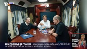 Emmanuel Macron, Olaf Scholz et Mario Draghi dans un train en route pour Kiev