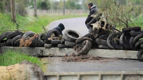 Des opposants à l'aéroport de Notre-Dame-des-Landes barrent une route aux alentours de la ZAD, le 23 avril 2014.