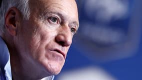 Didier Deschamps en conférence de presse avec l'équipe de France, à Saint-Denis le 22 mars 2025