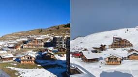 Deux photos prises à Avoriaz (Haute-Savoie), le 7 janvier (gauche) et le 10 janvier (droite).
