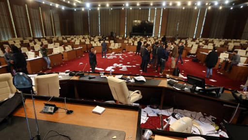 Le Parlement libyen lors d'une manifestation, en mars dernier.