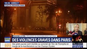 Violences à Paris: pour Marine Le Pen, le gouvernement veut "bénéficier" de ces images pour "décrédibiliser" les gilets jaunes