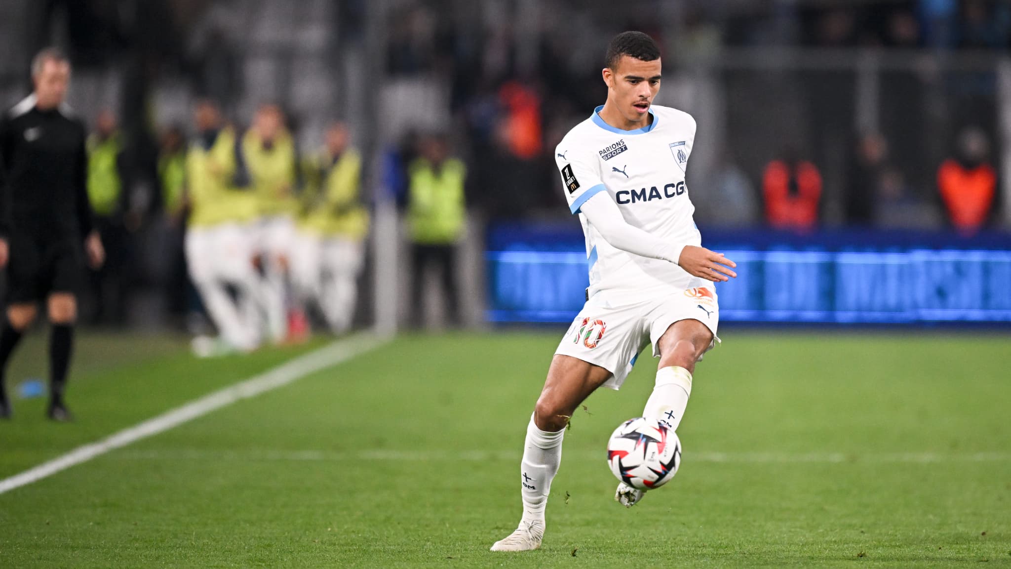 Mason Greenwood face à Brest en Ligue 1, le 27 avril 2025.