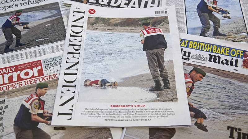 La photo du jeune Aylan publiée par la presse quotidienne britannique.