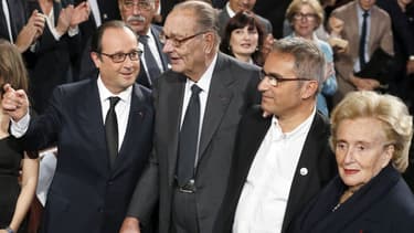 Jacques Chirac et François Hollande sont arrivés ensemble vendredi à la cérémonie de remise des prix de la Fondation Jacques Chirac.