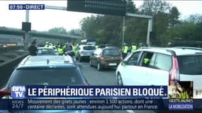 Gilets jaunes: le périphérique parisien déjà à l'arrêt entre porte Maillot et porte d'Auteuil