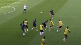 La passe de Mbappé à Benzema à l'entraînement