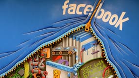 Une fresque dans les locaux de Facebook en Californie. Que se cache-t-il derrière l'écran bleu du réseau social? Facebook essaie de faire oublier qu'il emploie à peine 28 salariés et ne paye quasiment pas d'impôts.