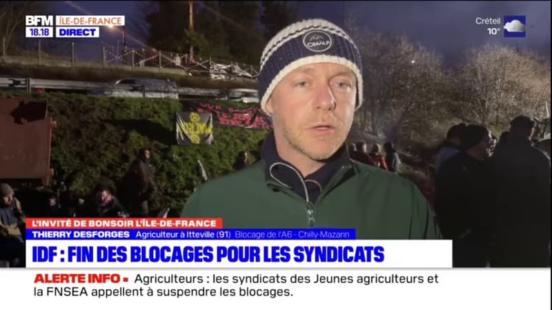  L'intention va dans le bon sens, le monde agricole a été écouté, assure Thierry Desforges, agriculteur à Itteville présent sur le blocage de l'A6 à Chilly-Mazarin 