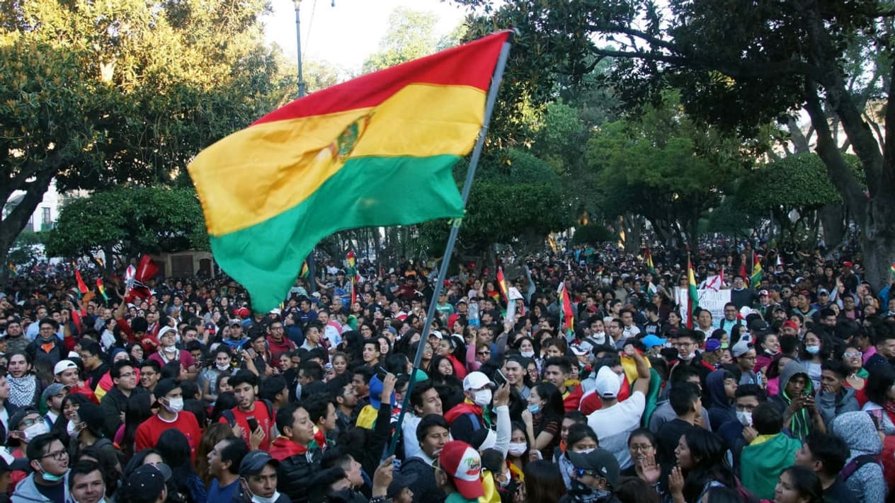 Manifestation contre les résultats de l'élection présidentielle à Sucre, en Bolivie, le 22 octobre 2019 Manifestation contre les résultats de l'élection présidentielle à Sucre, en Bolivie, le 22 octobre 2019