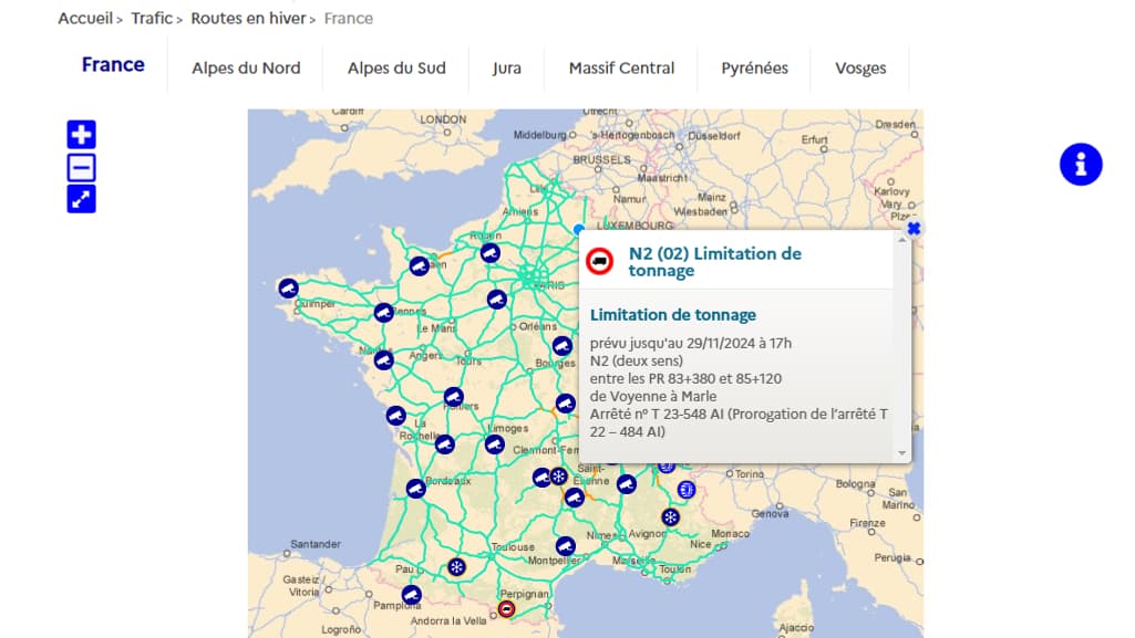 Le service "Routes en hiver" de Bison Futé est proposé du 15 novembre au 15 mars. Le service "Routes en hiver" de Bison Futé est proposé du 15 novembre au 15 mars.