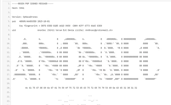 Copie d'écran du début du long message d'AnonSec