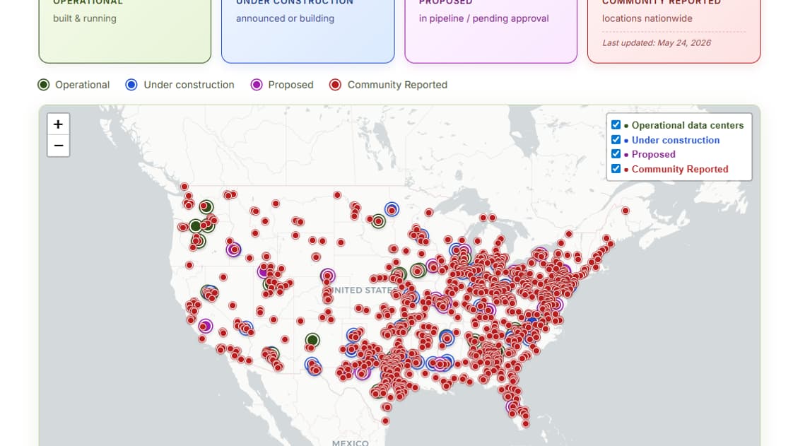 La carte des centres de données lancée par Erin Brockovich