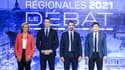 Les candidats franciliens à la présidence de l'Île-de-France Valérie Pécresse, Jordan Bardella, Laurent Saint-Martin et Julien Bayou, sur le plateau de BFMTV et BFM Paris.