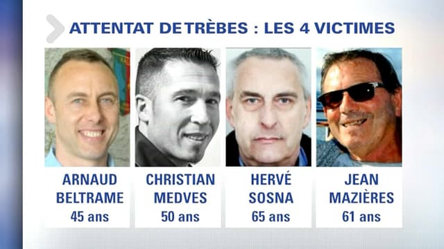 Les quatre victimes des attaques de Trèbes et Carcassonne.