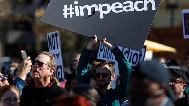 Lors d'une manifestation anti-Trump, le 20 février, à Washington.
