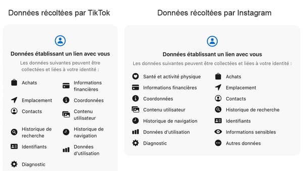 Les données collectées par TikTok et Instagram, sur l'App Store d'Apple
