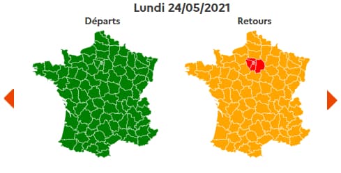 Orange au niveau national, rouge en Île-de-France, c'est le tarif Pentecôte selon Bison Futé.