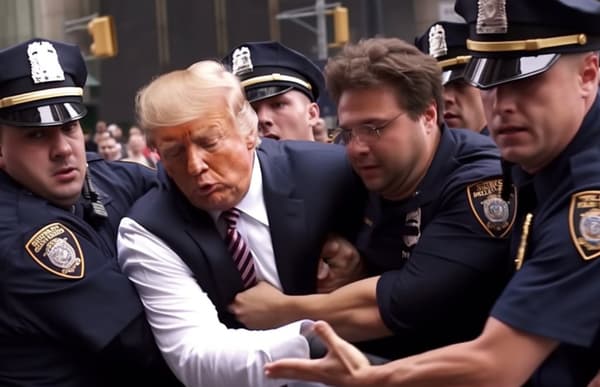 L'image de l'arrestation fictive de Donald Trump, générée par le logiciel Midjourney