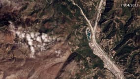 Le lac du Broc (Alpes-Maritimes) sur une image satellite datée du 11 avril 2022.