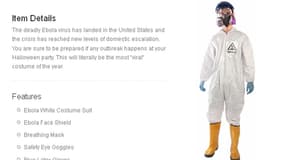 Un costume  anti-Ebola, avec masque, gants et bottes de protection, est à vendre pour 79,99 dollars sur le site BrandsOnSale 